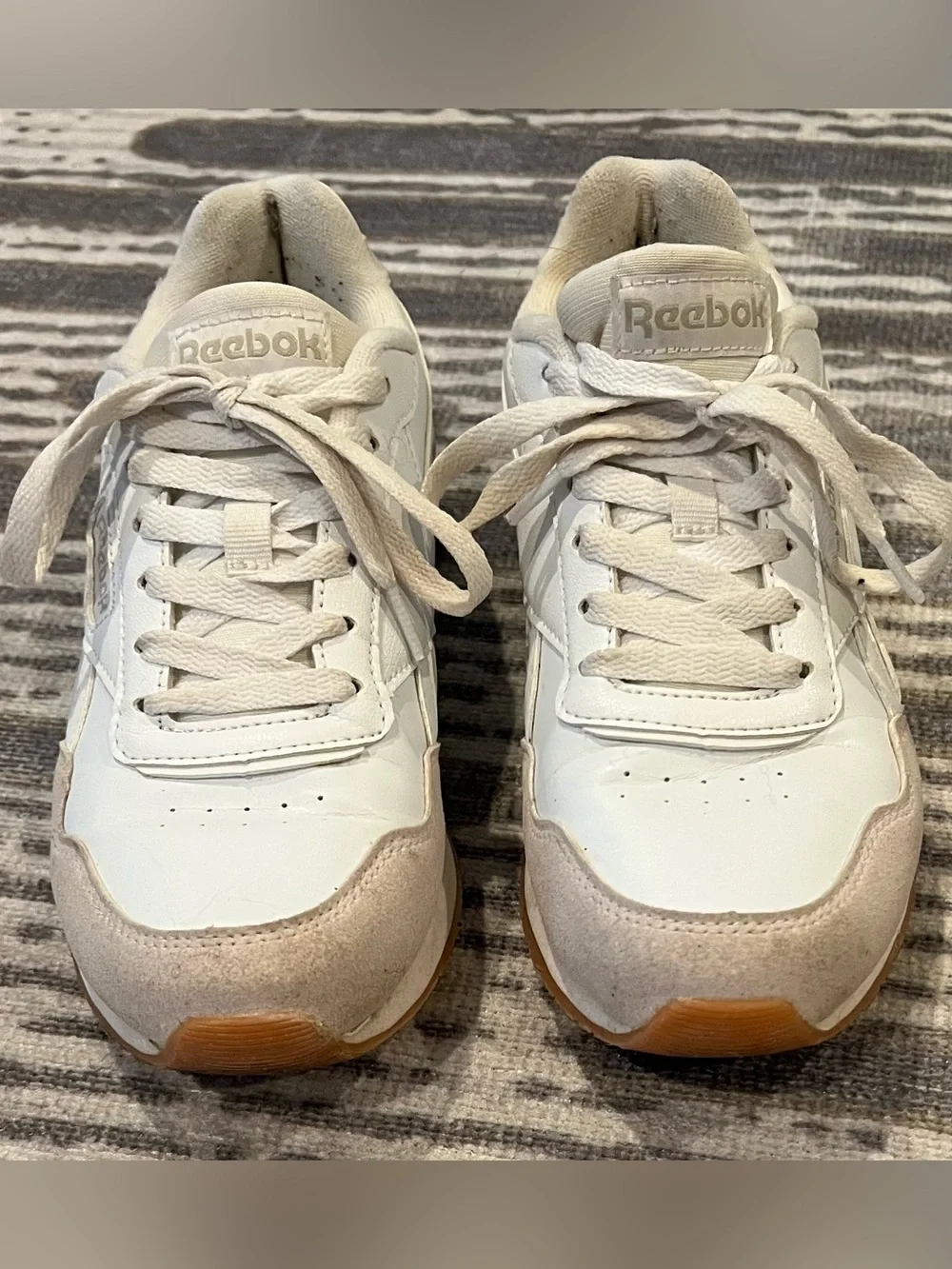Reebok White Leather Sneakers with Beige Accents